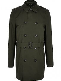 River Island Dark Green Smart Double Breasted Trench Coat