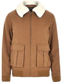 River Island Brown Wool-blend Harrington Jacket