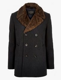River Island Dark Grey Double-breasted Winter Peacoat