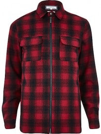River Island Red Check Zip Through Shirt Jacket