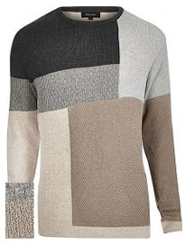 River Island Ecru Woven Colour Block Jumper