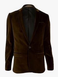 River Island Brown Velvet Slim Fit Blazer