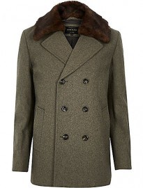 River Island Ecru Wool-blend Faux-fursmart Peacoat