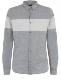 New Look Grey Contrast Block Stripe Long Sleeve Shirt