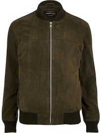 River Island Khaki Suede Bomber Jacket