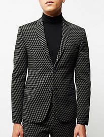 River Island Black Geometric Print Jacquard Suit Jacket