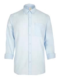 River Island Light Blue Linen Blend Long Sleeve Shirt