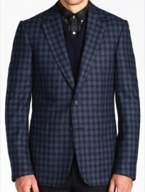 Raf Blue Shadow Check Handmade Wool And Cashmere Jacket