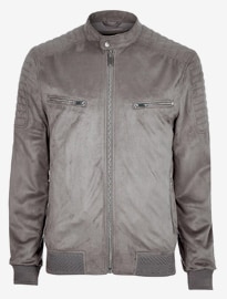 River Island Grey Faux Suede Racer Jacket
