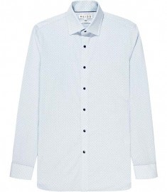 Reiss Trent Slim Fit Large Polka Shirt Light Blue