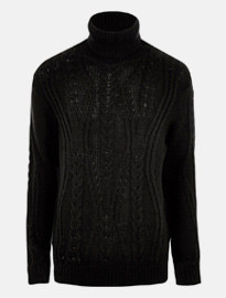 River Island Black Chunky Cable Knit Roll Neck Jumper