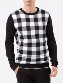 New Look Monochrome Check Contrast Sleeve Jumper