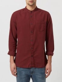 New Look Dark Red Grandad Collar Long Sleeve Oxford Shirt