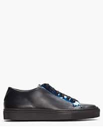 Raf Simons // Black Leather And Reflective Silver Low-tops