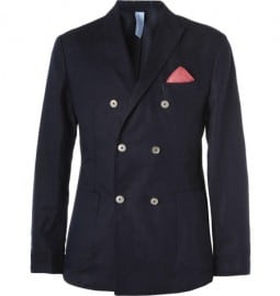 Faconnable Double-breasted Cotton And Linen-blend Blazer