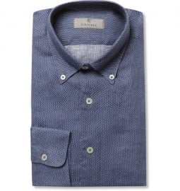 Canali Printed Linen Button-down Collar Shirt