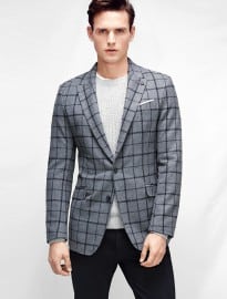 He By Mango Slim-fit Check Wool-blend Blazer