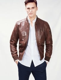 He By Mango Reversible Leather Bomber Jacket