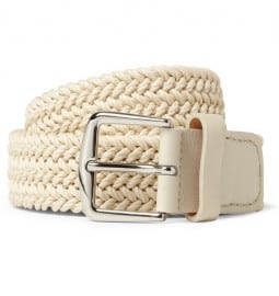 Loro Piana Leather-trimmed Woven Waxed-cotton Belt