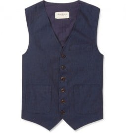 Oliver Spencer Navy Linen And Cotton Waistcoat