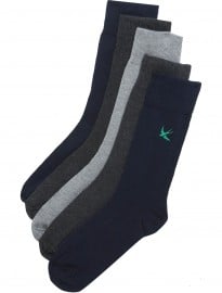 Burton 5 Pack Grey & Navy Bird Embroidered Socks