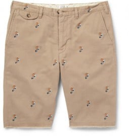 Beams Plus Slim-fit Embroidered Brushed-cotton Shorts
