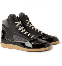 Maison Martin Margiela Patent-leather Suede And Twill High Tops