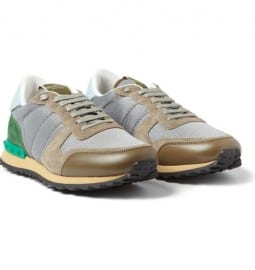 Valentino Leather-trimmed Suede And Mesh Sneakers