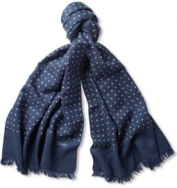 Drakes Spot-print Wool And Silk-blend Scarf