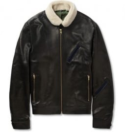 Oliver Spencer Shearling-collar Leather Bomber Jacket