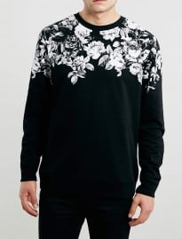 Topman Black Floral Printed Neck Sweatshirt