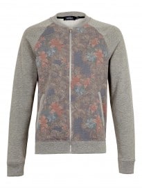Topman Grey Marl Floral Front Bomber Sweatshirt