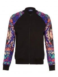 Topman Black Multi Print Sleeve Bomber Jacket