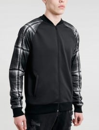 Topman Black Check Sleeve Bomber Jacket