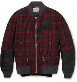 Undercover Leather-trimmed Check Wool Bomber Jacket