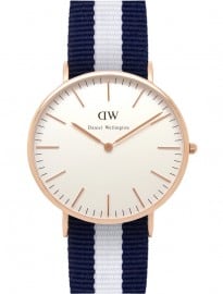 Daniel Wellington Mens Glasgow Rose Blue And White Nato Strap Watch 0104dw