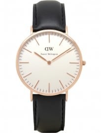 Daniel Wellington Mens Sheffield Rose Black Leather Strap Watch 0107dw
