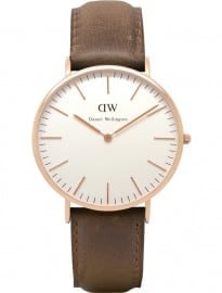 Daniel Wellington Mens Cardiff Rose Brown Leather Strap Watch 0110dw