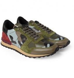 Valentino Camouflage-print Leather And Suede Sneakers