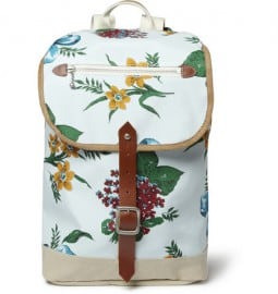 Junya Watanabe Leather-trimmed Flower-print Canvas Backpack