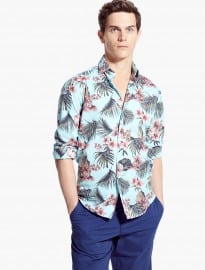 He By Mango Slim-fit Tropical-print Shirt