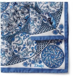 Drakes Printed Silk Pocket Square