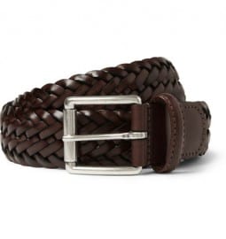 Andersons Brown 3.5cm Burnished Woven-leather Belt