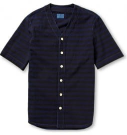 Simon Miller Anthem Stripe Short-sleeved Denim Baseball Shirt