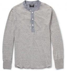 Todd Snyder Chambray-trimmed Cotton-jersey Henley T-shirt