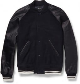 A.p.c. Leather And Wool-blend Bomber Jacket