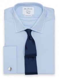Fully Fitted Blue Poplin Double Cuff Shirt