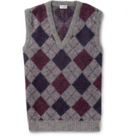 Saint Laurent Argyle Mohair-blend Sleeveless Sweater