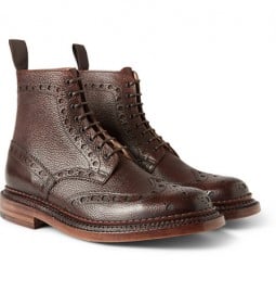 Grenson Fred Triple-welt Pebble-grain Leather Brogue Boots