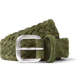Andersons Green 3cm Woven-suede Belt